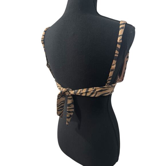 NWT! Aerie Pique Triangle Bikini Top Brown Black Animal Print - Size L - Picture 7 of 10